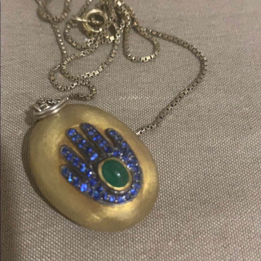 S s sapphire emerald stone gold plated necklace